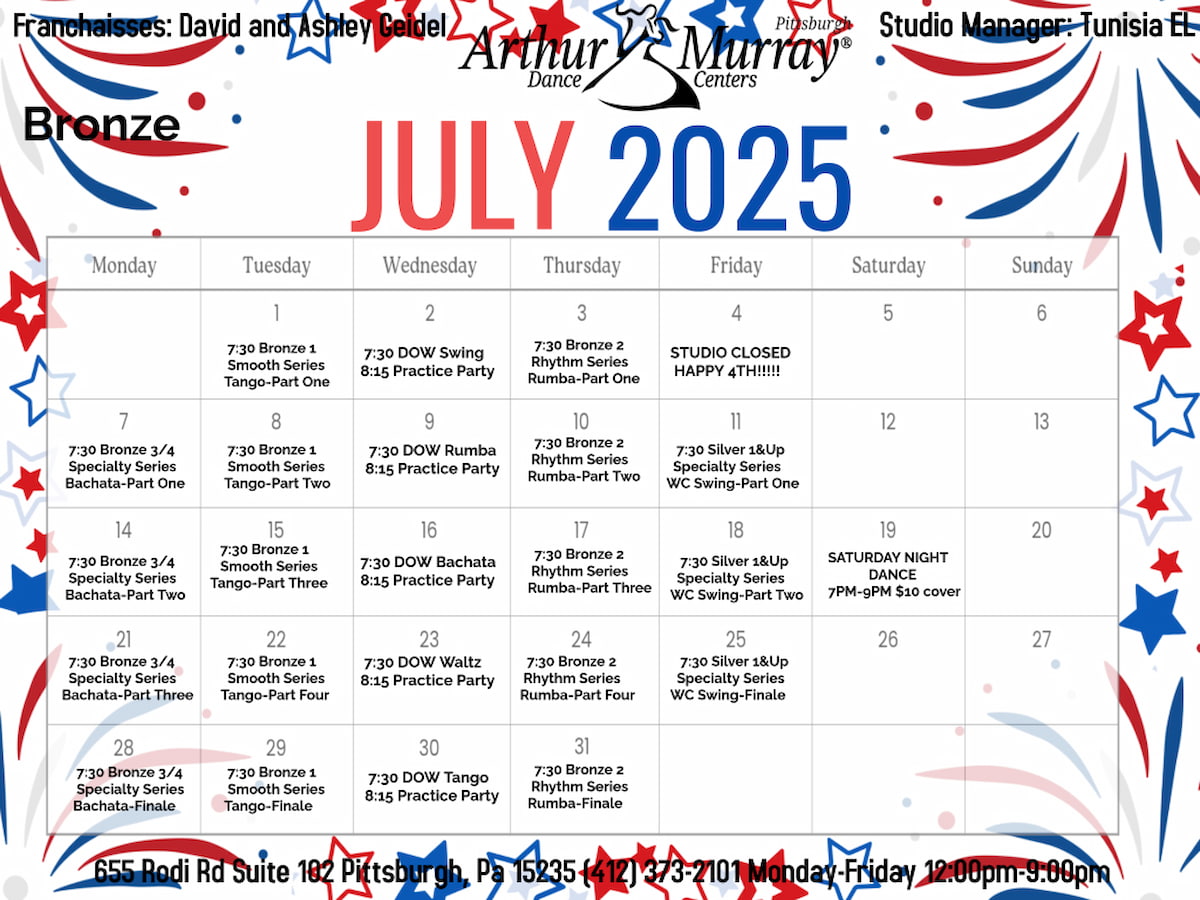 Arthur Murray Pittsburgh East Group Class Calendar