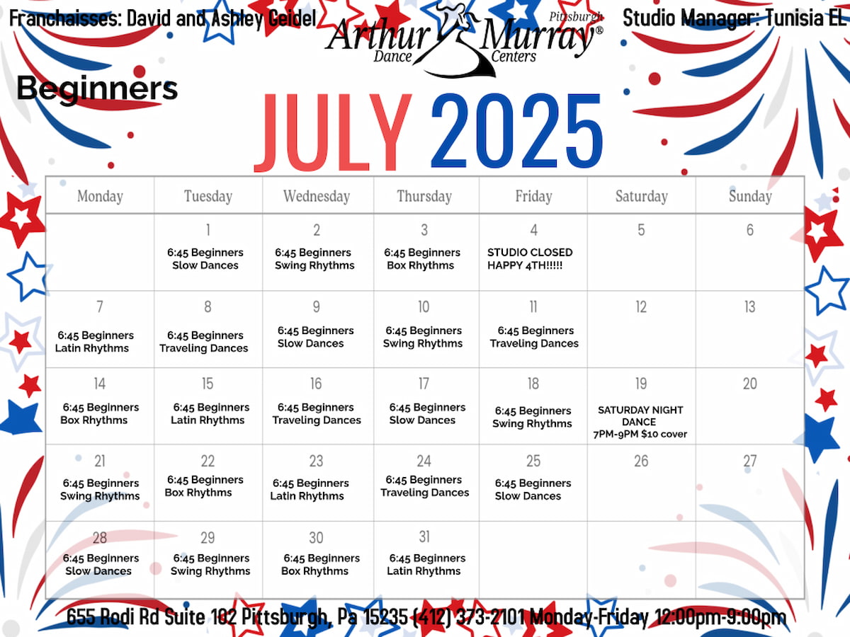 Arthur Murray Pittsburgh East Group Class Calendar